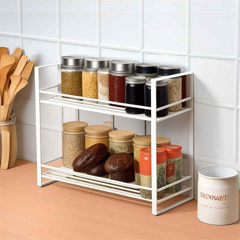 Dime Store Spice Rack Kitchen Rack for Kitchen Storage Accessories Kitchen Organizer (Straight, White) (Classic Style, White Elegant)