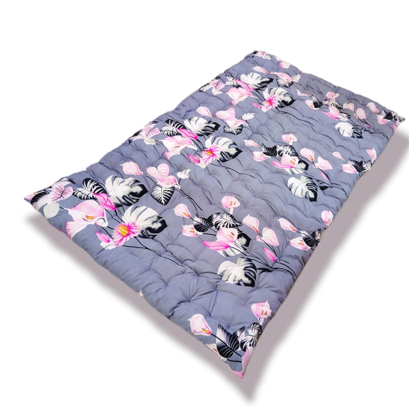 ATOOTFUSION Soft Cotton Foldable Light Weight Filled Single Firm Mattress| Gadda (Solid Coloured, 1 Sleeping Capacity, 3 x 6 ft or 72 x 36 Inches) Grey Floral Print