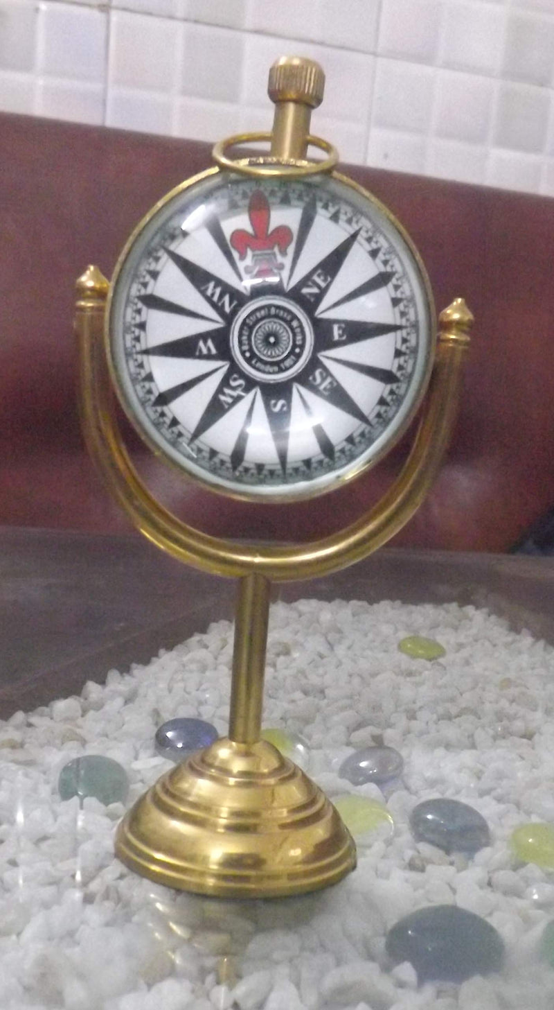 SIMRAH Brass Metal Clock with Compass for Home Decor and Gifting