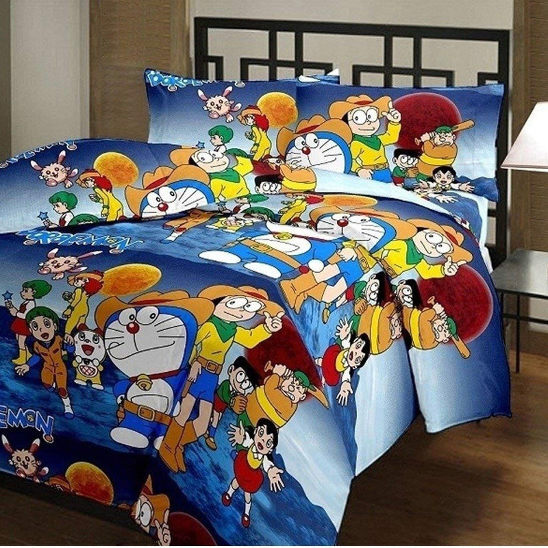 WONDERLOOK 100% Reversible Single Bed AC Blanket/Dohar/Combo Set of 2 Pc (Blue doremon & Motu patlu Print)