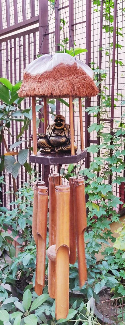 Bellissimo Decors Imported Sitting Lord Buddha Polished Bamboo Wind Chime. (Made in Indonesia)