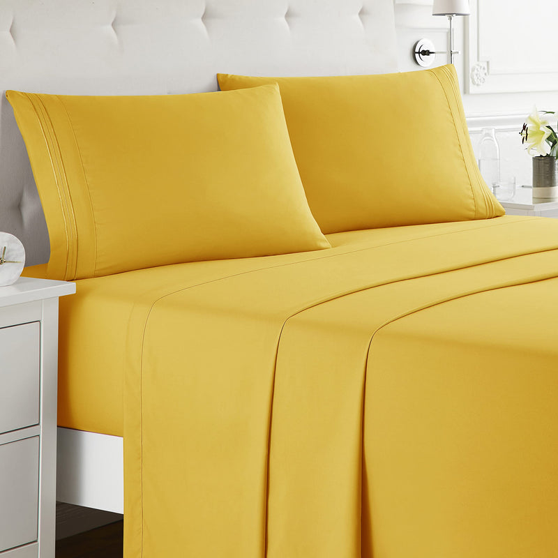 Queen , Yellow : Bed Sheet Bedding Set, 100% Soft Brushed Microfiber with Deep Pocket Fitted Sheet - QUEEN - YELLOW - 1800 Luxury Bedding Collection, Hypoallergenic & Wrinkle Free Bedroom Linen Set By Nestl Bedding