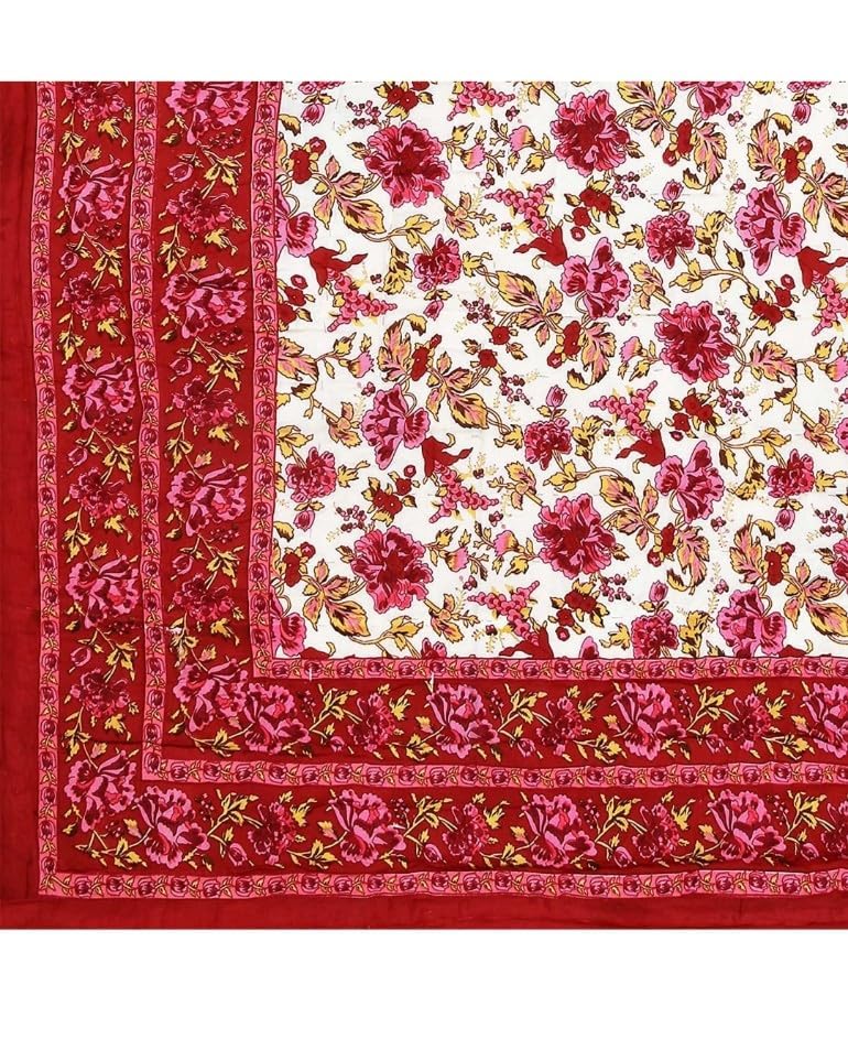 PINAARAS Interior Cotton Jaipuri Razai Single Bed Rajasthani Sanganeri Floral Print Quilt Blanket - Pink (Size - 55X85 Inches)