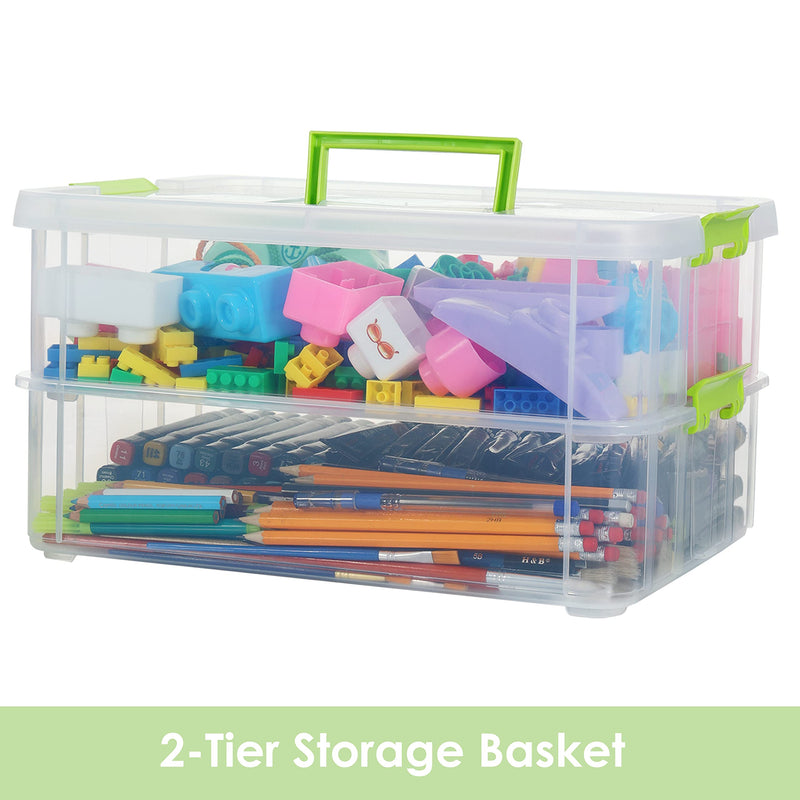ABOUT SPACE Plastic Storage Box - 2 Tier Transparent Rectangular Multi Utility Detachable, Portable & Stackable Space Saving Organiser with Lid for Medicine, Jewelry, Arts & Crafts, Buttons, Beads
