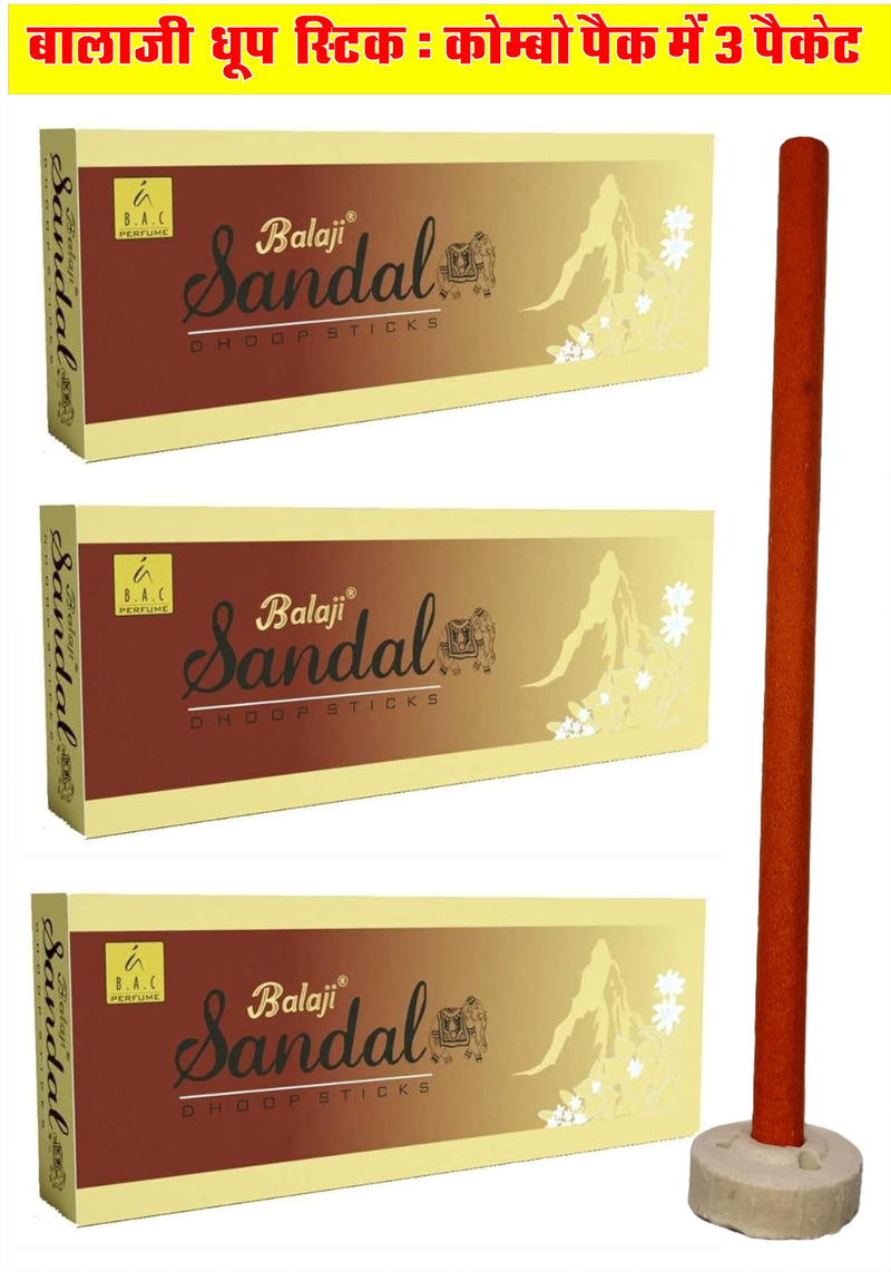 Balaji Sandal Long Dhoop Sticks Combo Pack (1 Pack = 3 Packet) (60 Gram Each Packet) (Total – 30 Sticks) Per Sticks Lenth – 15 cm with Sandal Fragrance (Sandal Wood Flavors)