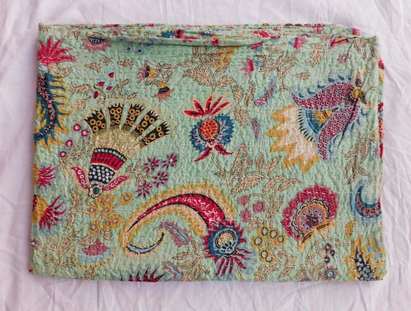 Textile Work Creations Kantha Quilt Hippie Bed Cover Throw and Cotton Blanket Twin Size Kantha Quilt Handmade 60x90 inch Single Size