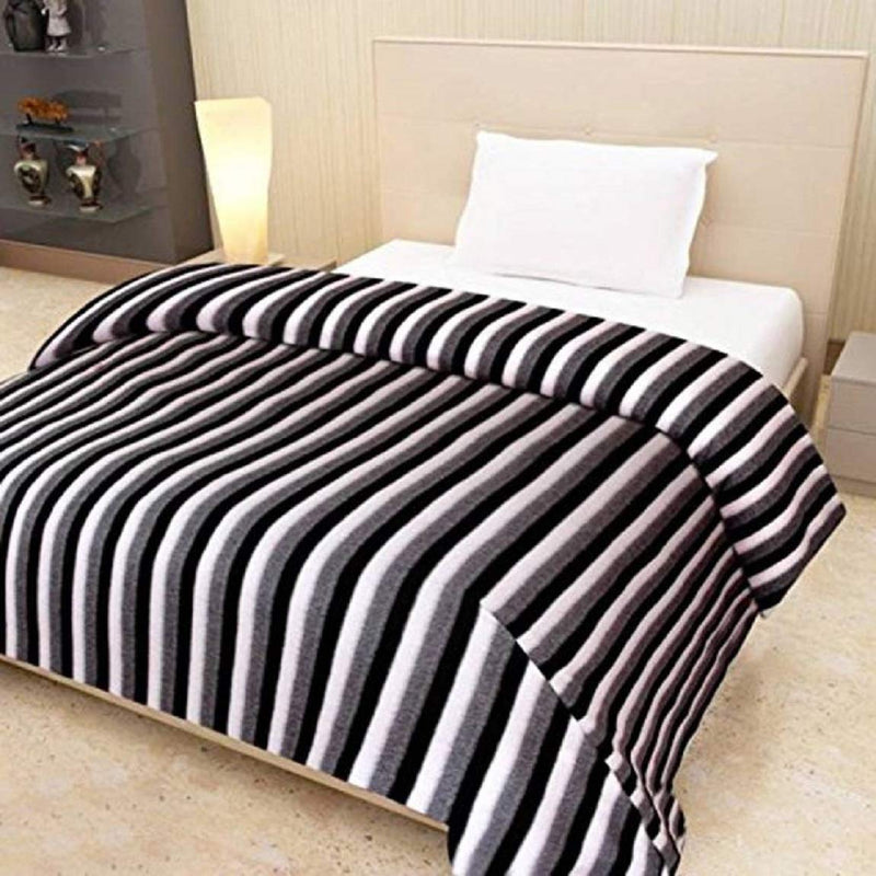 SoftTouchy All Season Multipurpose Striped Line Polar Fleece/Summer AC Blanket/Single Bed Blanket/Light Weight Blanket (Black - Pack of 1)