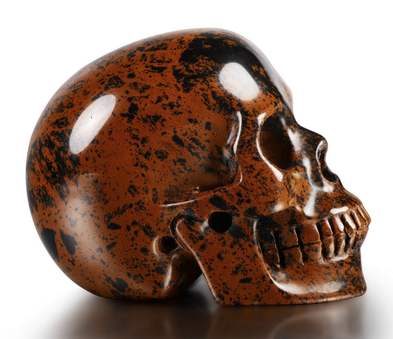 Skullis 2.0-3.0" Mahogany Obsidian Crystal Skull. Hand Carved Gemstone Fine Art Sculpture, Reiki Healing Stone Statue.