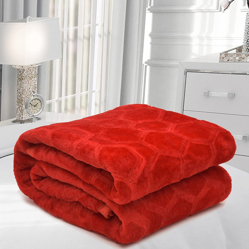 HomyReef 500 TC Winter/Mild-Winter Solid/Floral Light Weight Super Soft Warm Mink Single Bed Blanket for Winter (229 x 229 cm), Lightweight (Red, Single Bed - 85x60 Inch)