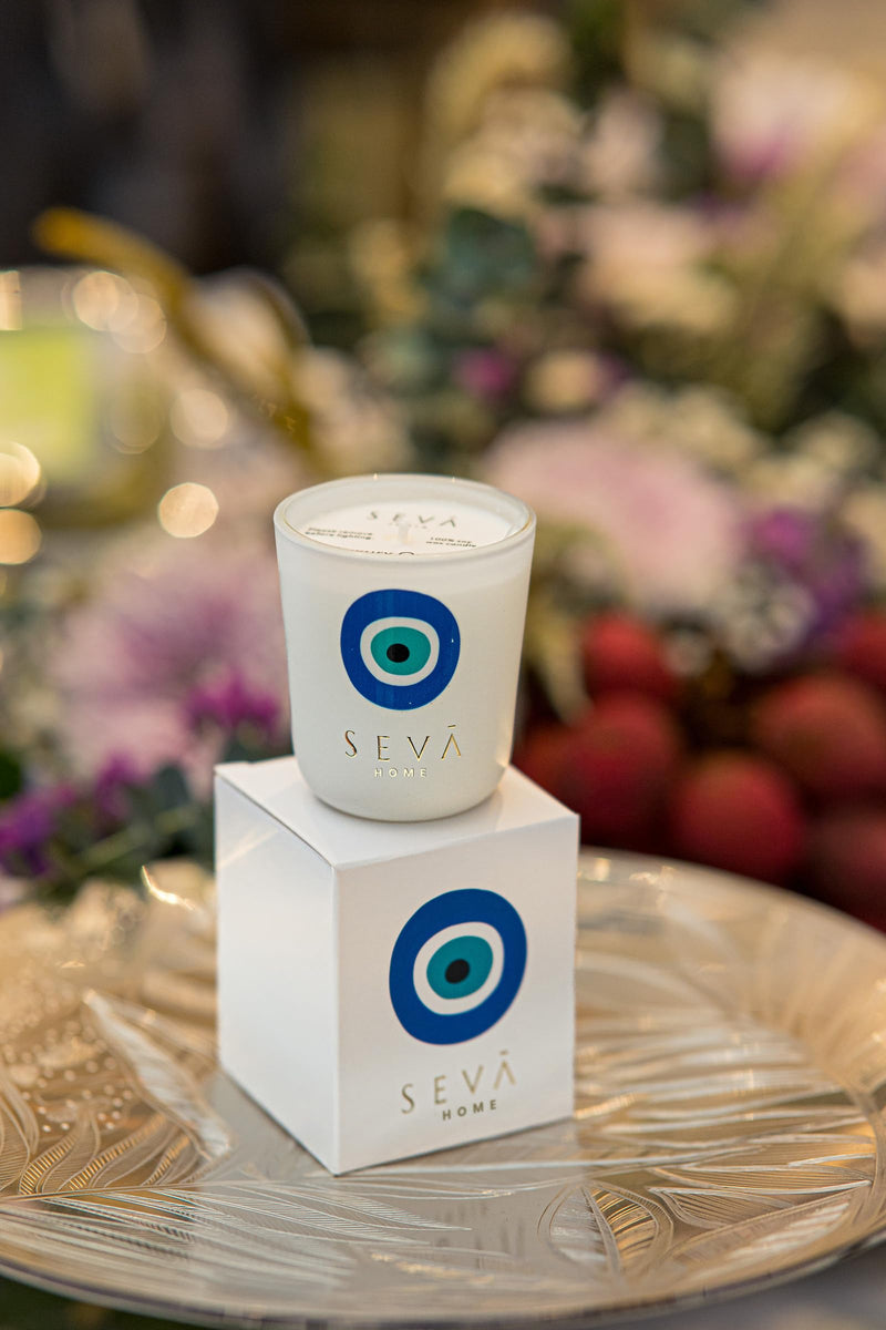 SEVA HOME Evil Eye Candle -Small - Luxury Oud | 12 Hours Burning | Candles for Home Decor, Luxury Gift for All Occasions