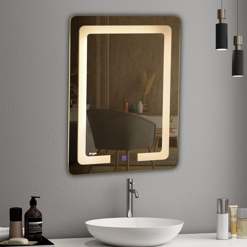 Crystal Indian LED Mirror Glass with Sensor Designer Mirror for Living Room Bedroom Dressing Room Bathroom Wall and Makeup Room Warm Cool Natural Lights Rectangle Shape (18X24)