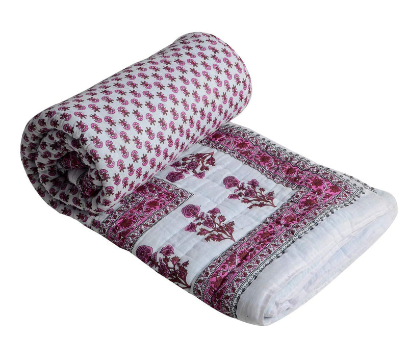 SIBLEY Cotton Soft Jaipuri Razai Traditional Polka Tree Print Single Bed Winter Heavy Ac Blanket (Pink)