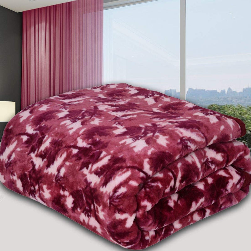 SPANGLE Microfibre Printed Floral Self Warm Soft Luxurious 480 TC Maroon Single Bed Blanket