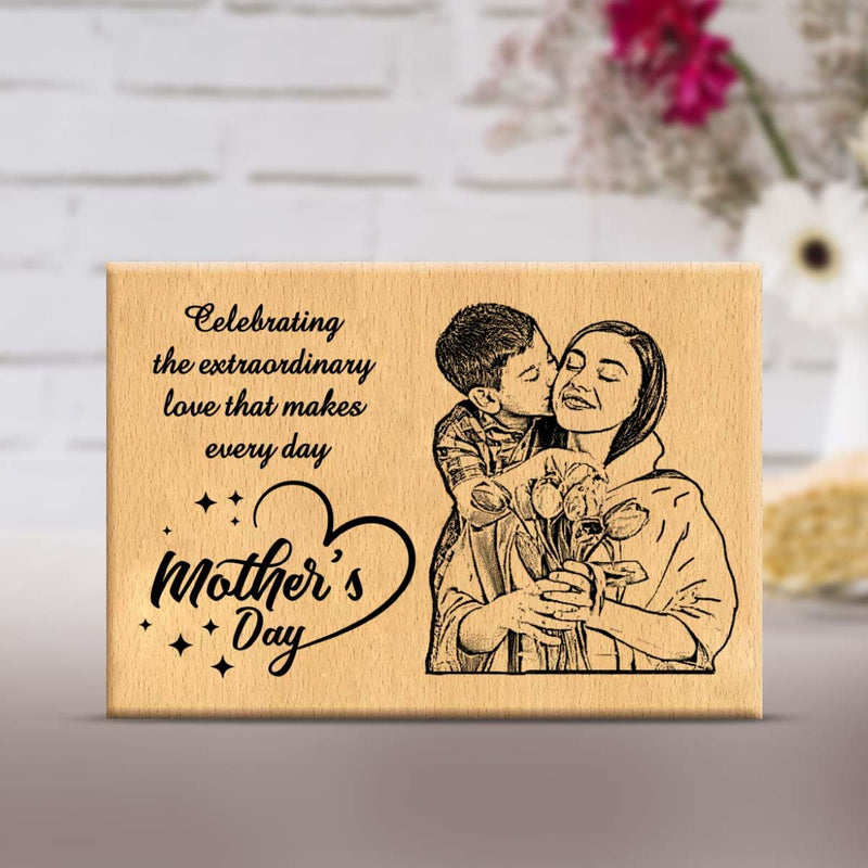 Giftcart Wooden Engraved Photo Frame for Mother's Day, Best Personalised Photo Gift for Mom 12 x 10 cm (5x4)