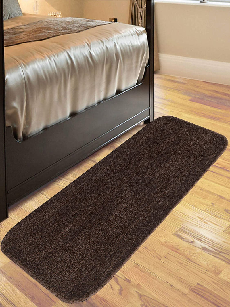 SKIVE India Stylish Anti Skid Backing Super Soft Velvet Feel Fur Bedside-skive2 Runner for Bedroom Living Room Floor Home Decoration (Coffee, 40 x 120 CM) 1Pcs