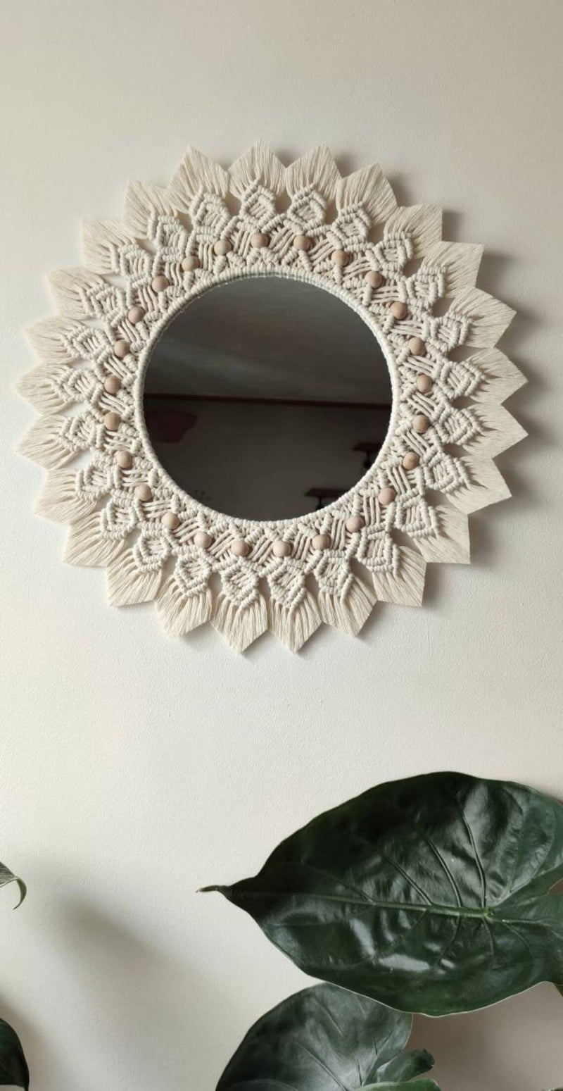 URHAN Macrame Hanging Wall Mirror with Macrame Round Mirror Art Boho Decor MM013