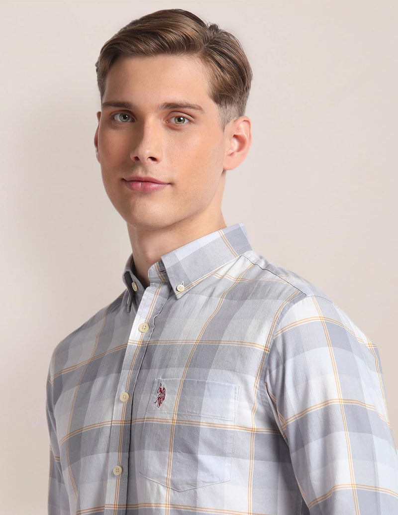 U.S. POLO ASSN. Men's Checkered Regular Fit Shirt (USSHT2020_Grey