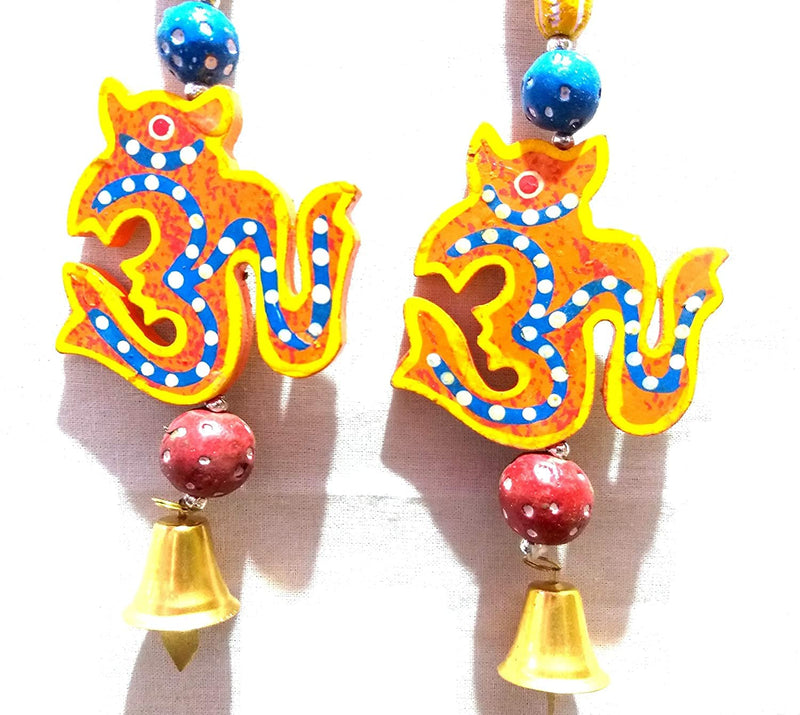 Wooden Hand Painted & Handmade Decorative Hanging with OM- Wind Chimes for Home Set of 2 Pcs.