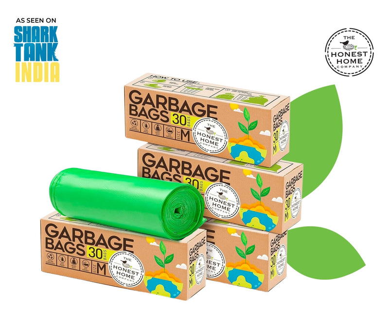 THE HONEST HOME COMPANY | Biodegradable Garbage Bags Medium Size | 120 Dustbin Bags | 30 Medium Bags/Roll | 19 X 21 Inches Trash Bags | Pack Of 4 Rolls - Green (As seen on Shark Tank)