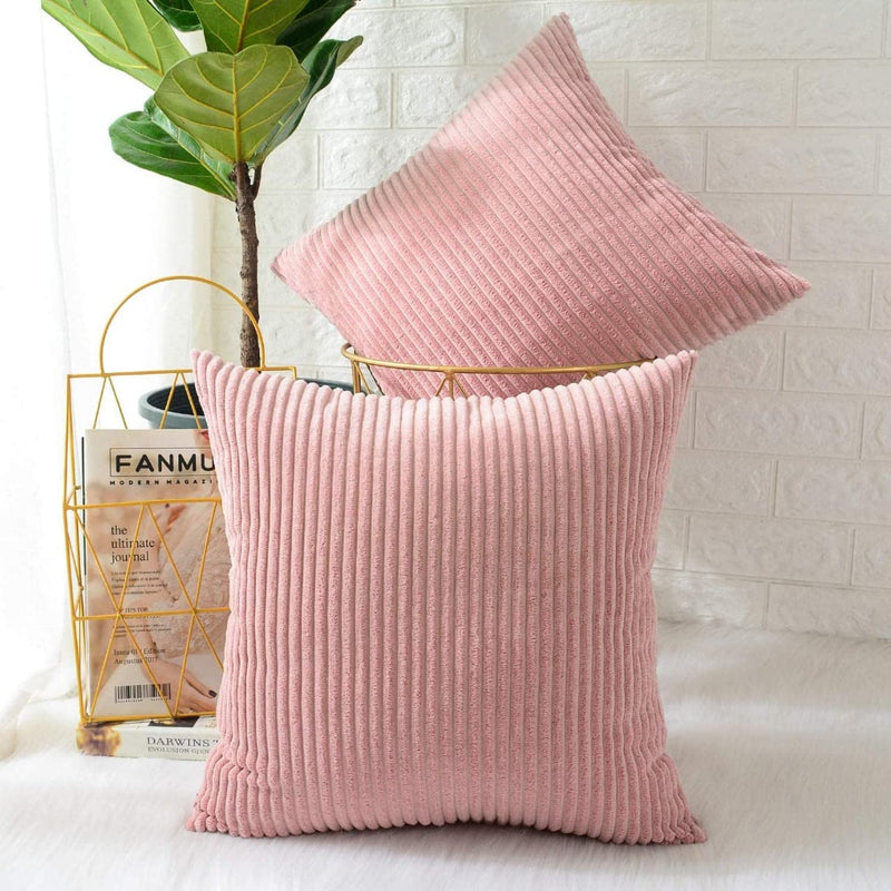 Guffaw / Corduroy/Stripped/Luxury Cushion Covers Standard Size 16"X16" Inches (Peach, 2), 340 TC