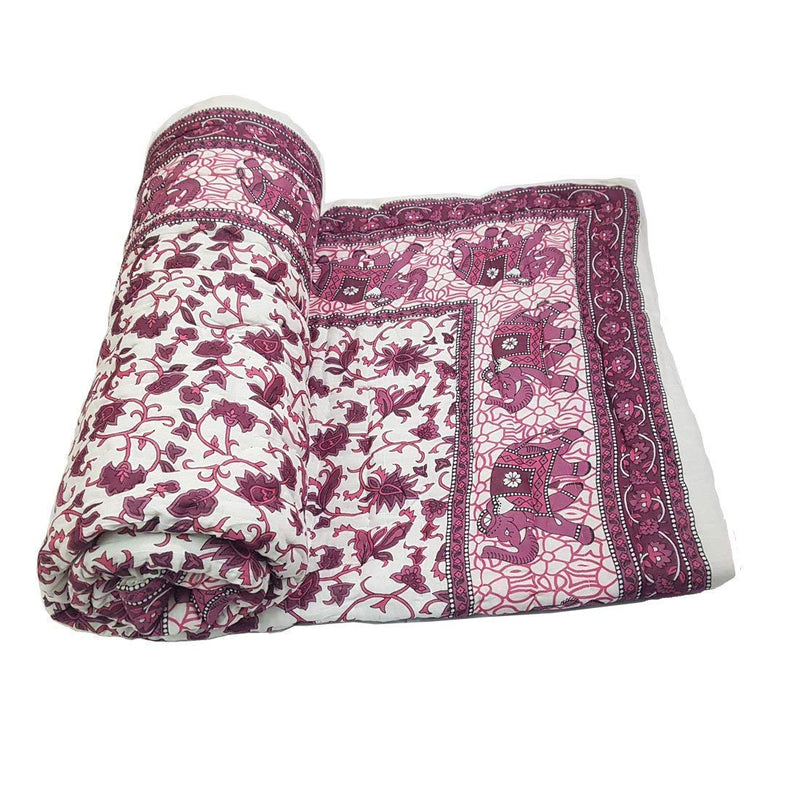 Namaste India Cotton Abstract Light Weight Jaipuri Razai Quilt (Pink , Single Bed)