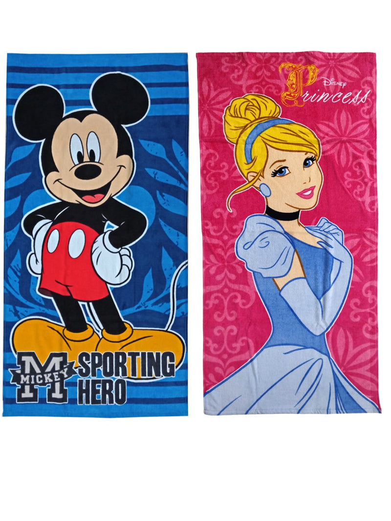 Athom Living Disney Mickey Mouse & Frozen Premium 100% Cotton Kids Bath Towel 350 GSM 60x120 cm Pack of 2