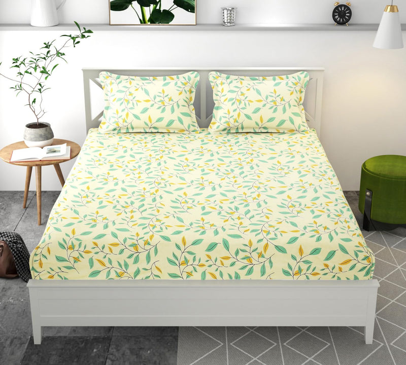 Bsb Home Premium Pure Cotton 220 Tc Flat Double Bed Bedsheets for Summer Breathable | Wrinklefree (Size-220 X 230 Cm) with 2 Pillow Covers (Size-18 X 28 Inches, Light Green) - Floral