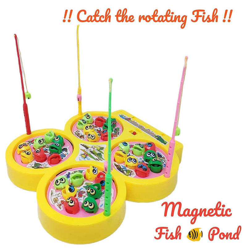 Amitasha Musical Fish Catching Game for Kids with 32 Fish and 4 Fishing Rods - Multicolor - Pack of 1