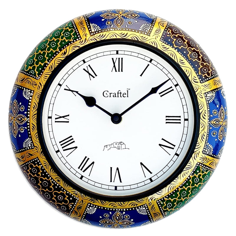 CRAFTEL Engineered Wood Roman Dial Wall Analog Clock Antique Hand Painted Clock For Bedroom Living Room Home And Office (Multicolour, Dial : 8 Inches, 12 Inch)