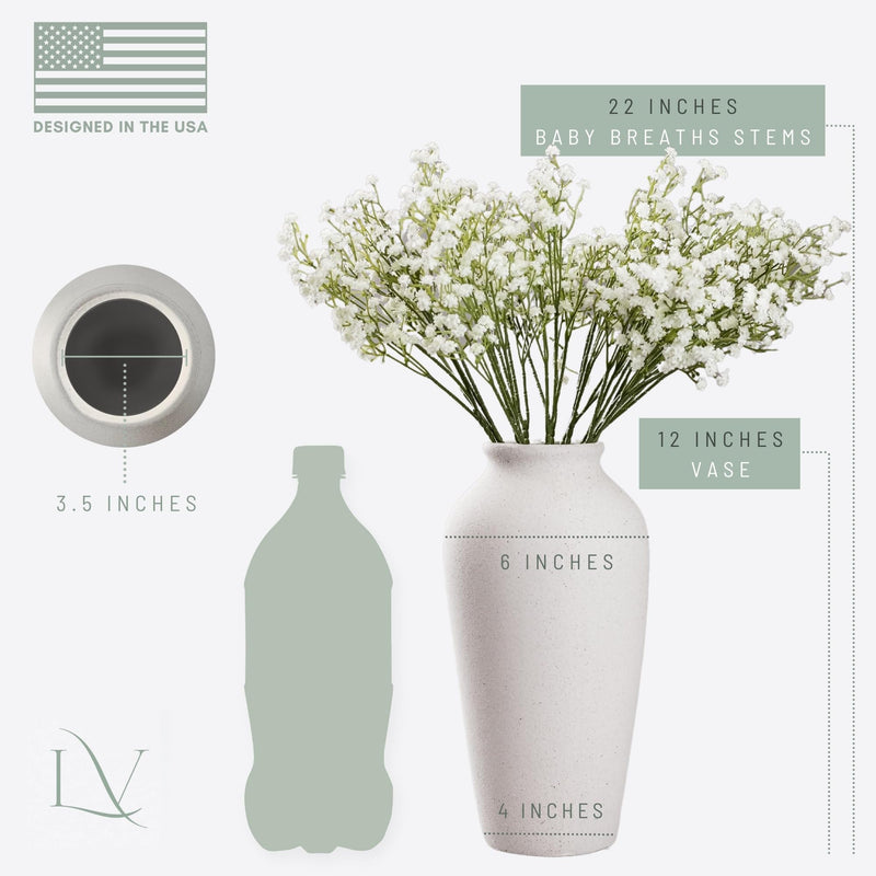 Laurel&Vine Textured Jug Vase with Artificial Baby's Breath (Sandy/Cream)