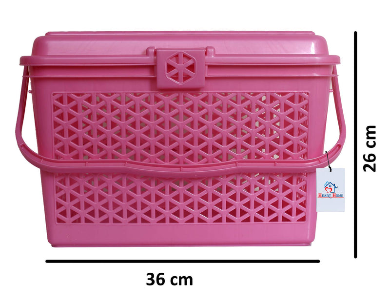 Heart Home Plastic Trendy Shopping Storage Basket Bin with Handles for Shower, Closet, Kitchen, Garden, Bathroom, Toys (Pink, Small)