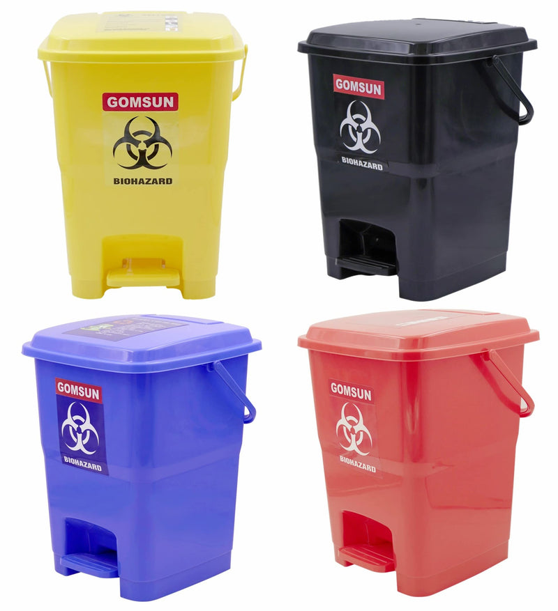 GOMSUN Bio Medical Pedal Garbage Waste Dustbin 16 LTR (YELLOW + BLUE + BLACK + RED PACK OF 4)