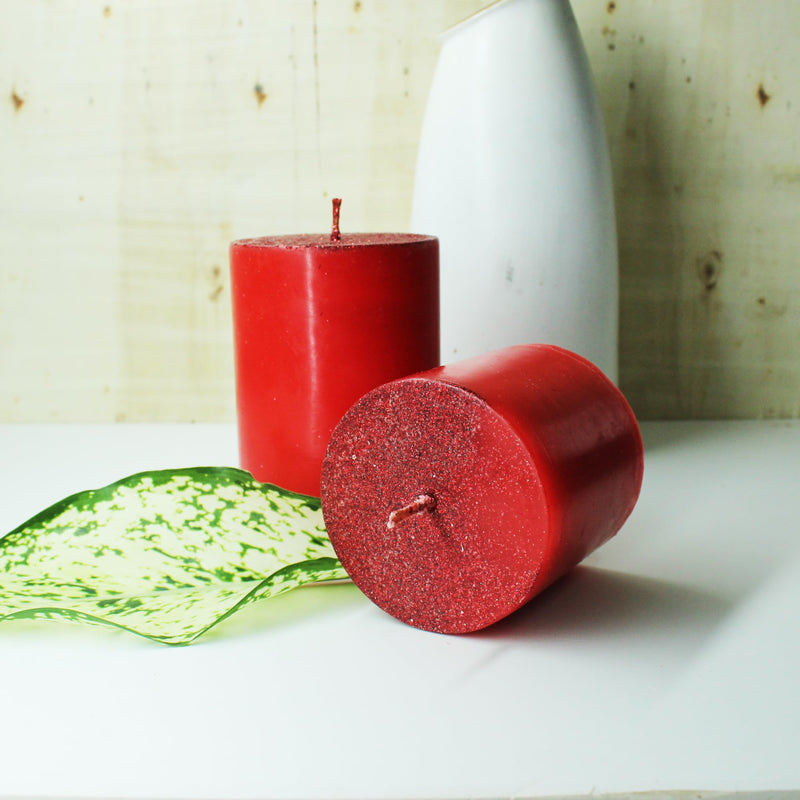 CRAFTLIPI Christmas Special Red Pillar Candles/Set of 4