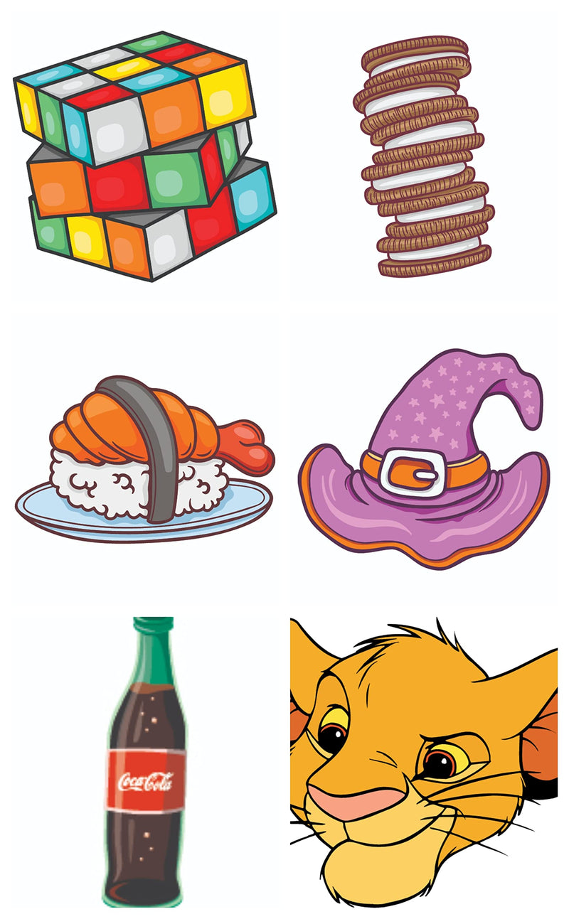 Bhai Please Rubick Cube, Oreo, Chicken Rice, Witch Cap, Coke and Simba Wooden Fridge Magnet (Pack of 6 pcs, one pc Each Design)