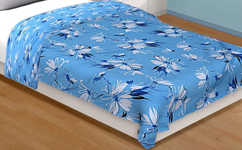 ROMAN HOME Microfiber Design Print only Single Bed Reversible ac Blanke/ac Dohar/Quilt (Single Bed, Blue Flower) Size 85 X 65 in.