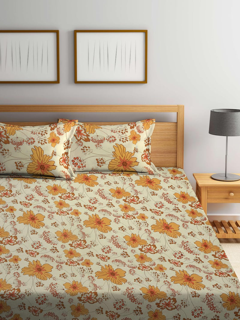 Bombay Dyeing Marigold104TC King Size Cotton One Double Bed sheet with Two Pillow Cover