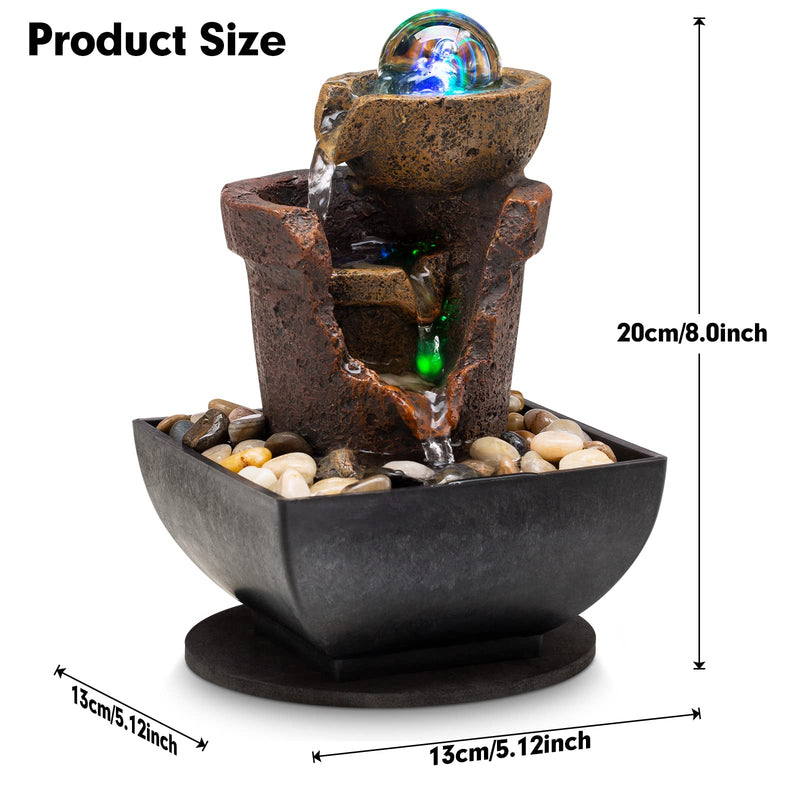 Tabletop Fountain Indoor Waterfall Meditation Fountain Office Relaxing Tabletop Fountain Includes Many Natural River Rock LED Lights Rolling Decorative Bubble Balls