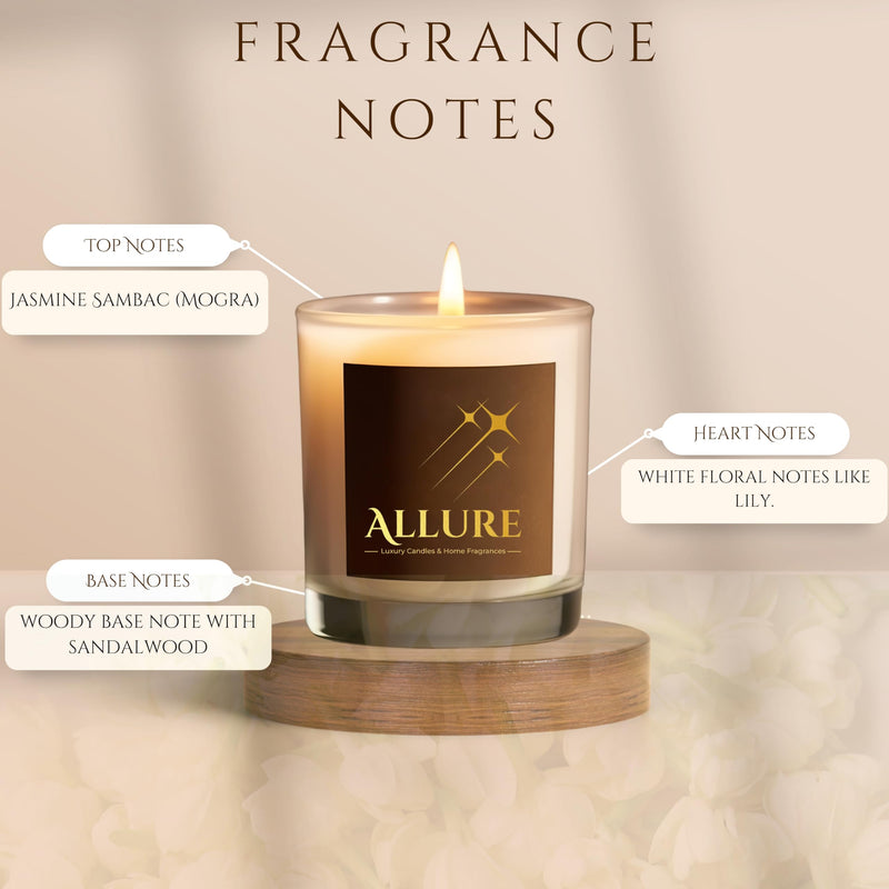 Allure Living Muse Melody - Luxury Indian Mogra Soy Candles | Large 3 Wick Jar Candle | Up to 40 Hours Burning Time | Natural Soy Wax | Relaxing Aromatherapy Aesthetic Candle | Scented Candle