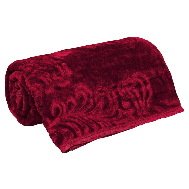 WONDERLOOK Embossed Blankets Solid Colour Ultra Soft Floral Double Bed Mink Heavy Winter Blanket 220x200 cms Polyester (Maroon, Double) Maroon