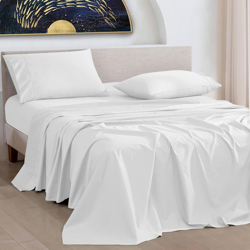 URBANHUT 1000 TC Egyptian Cotton Solid King Size Sheets Set (White, 4 Piece)