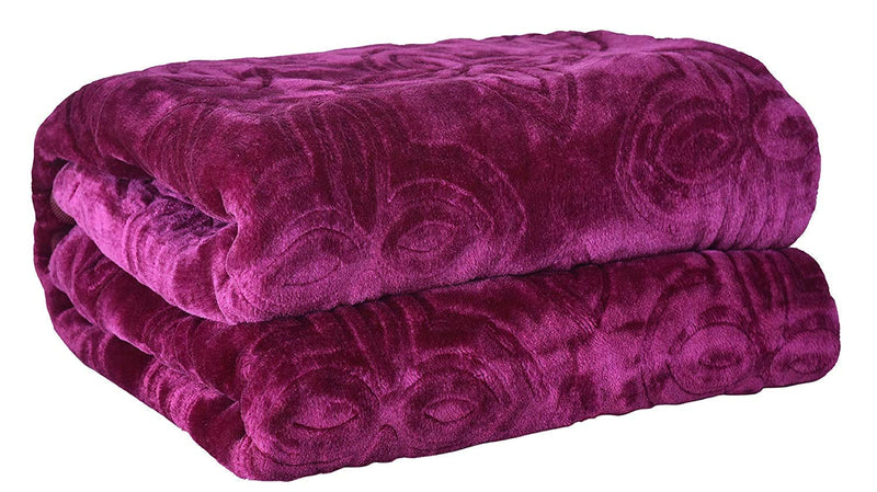 CK CREATION Embossed Blankets Solid Colour Ultra Soft Floral Bed Mink Heavy Winter Blanket Polyester (Wine, Single)