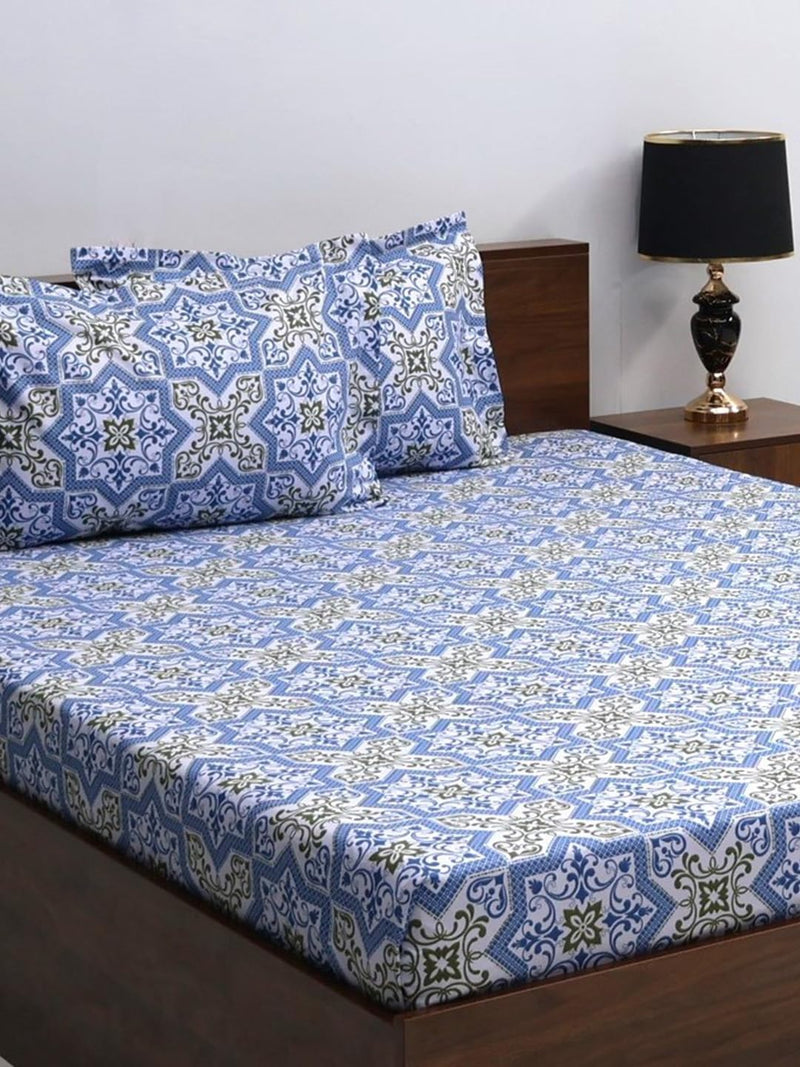 Bombay Dyeing Double Bedsheet Cotton 144 TC Premium Bedsheet & 2 Pillow Covers | Double | 224 X 254 Cms | Fade Less Colors | 2005 - Blue