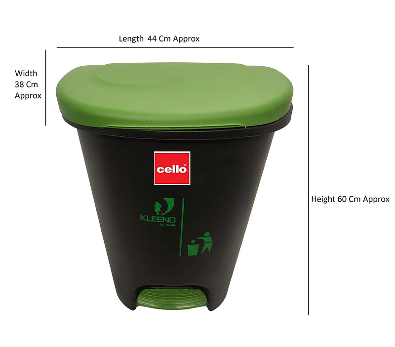 Cello Plastic Pedal Step-On Garbage Dustbin 50 Ltr, Black-Green