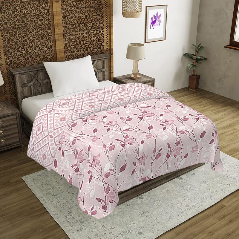 Rexxica Premium Cotton Single Bed AC Dohar - Lightweight Summer Blanket, Reversible, Soft & Breathable, 56x85 inches, Careys Pink