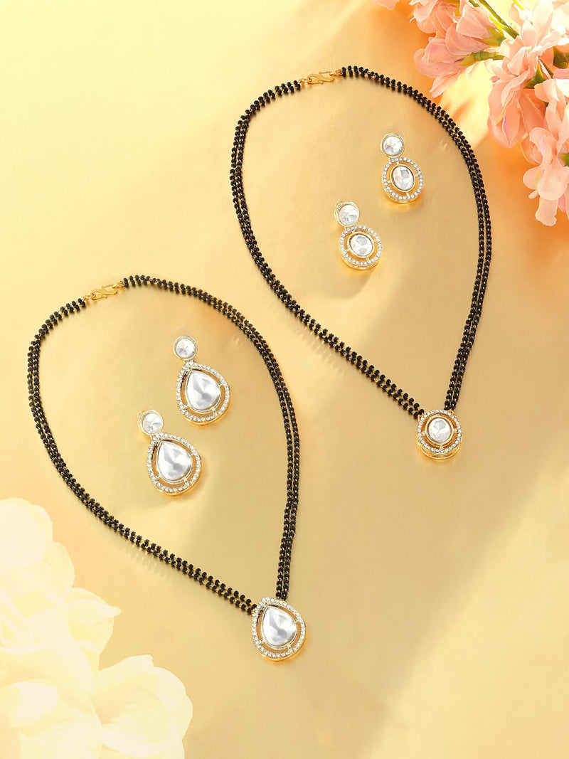 ZAVERI PEARLS Set of 2 Gold Tone Dazzling Austrian Diamonds Stones Mangalsutra & Earring Set For Women-ZPFK17941