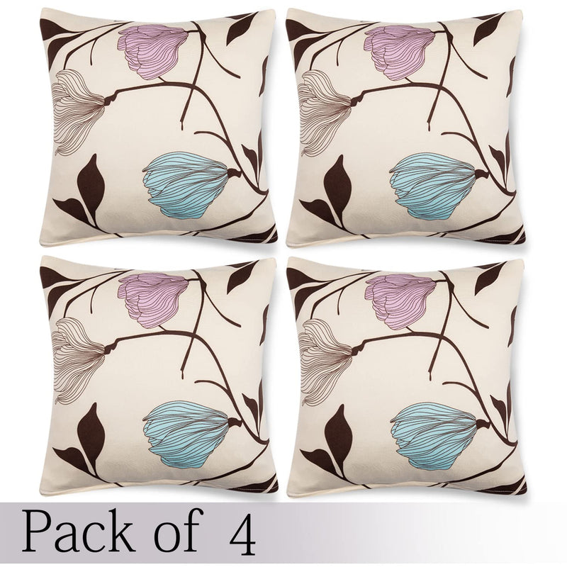 HOKIPO 95% Polyester 5% Spandex Stretchable Cushion Cover 16X16 Pack of 4 (Ar-4098-D20*4) (Beige)