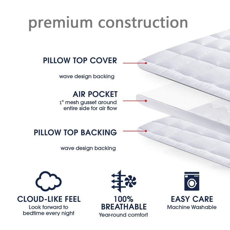 YZ HOMTEX Mattress Topper Full Mattress Pad Protector - Quality Plush Luxury Down Alternative Pillow Top - Ã‚ 3inch Extra Thick Mattress Cover (Full Size ), White