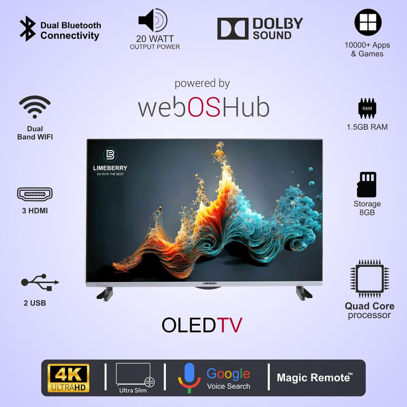 LIMEBERRY 165 cm (65) inches 4K Ultra HD WebOs Smart OLED TV with Unbreakable Display Magic Air Voice Search Function Remote, Dual Bluetooth Inbuilt, Compatible with Alexa (EOLED65)