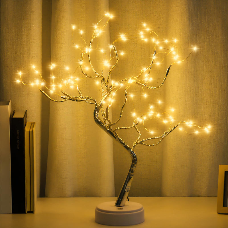 PXB Glowtronix Tabletop Bonsai Tree Light With 108 Led Copper Wire String Lights,Diy Artificial Tree Lamp,Battery/Usb Operated,For Bedroom Desktop Christmas Party Indoor Decoration Lights(Warm White)