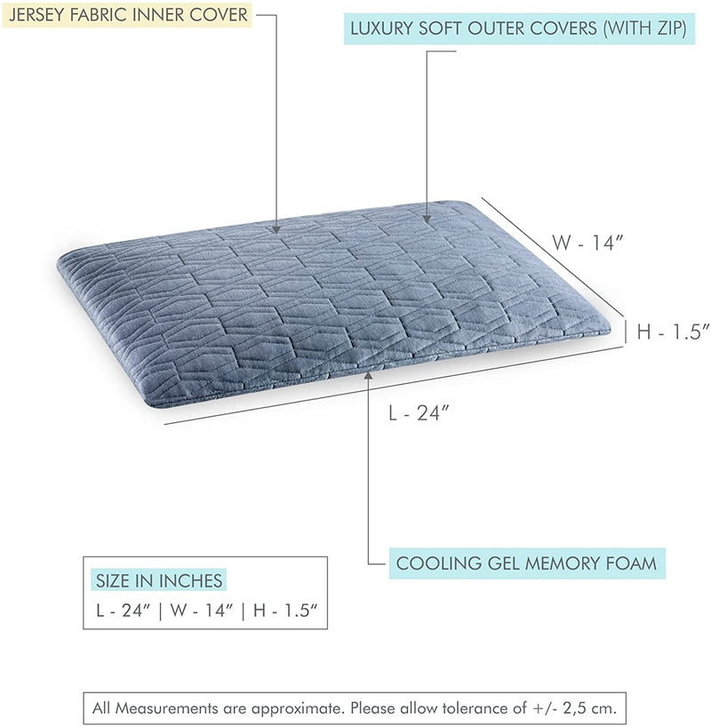 The White Willow Orthopedic Memory Foam Cooling Gel Ultra Slim Flat Bed Pillow for Back, Stomach and Side Sleeper, Back, Neck Pain Relief with Removable Cover (24" L x 14" W x 1.5" H) Grey